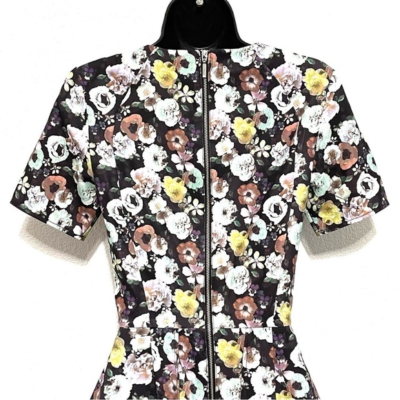 H&M Woman Black Blue Floral Peplum Midi Dress Size 4 - Picture 7 of 15